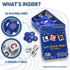 LCR Left Center Right Dice Game In Blue Tin - Fun Party Game For 3 To 100 Players